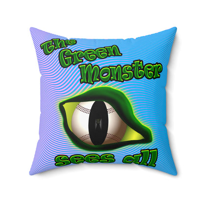 green monster - Spun Polyester Square Pillow - (light blue-purple wave)