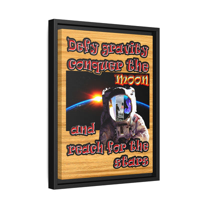 defy conquer reach - framed canvas art (butterscotch wood finish)