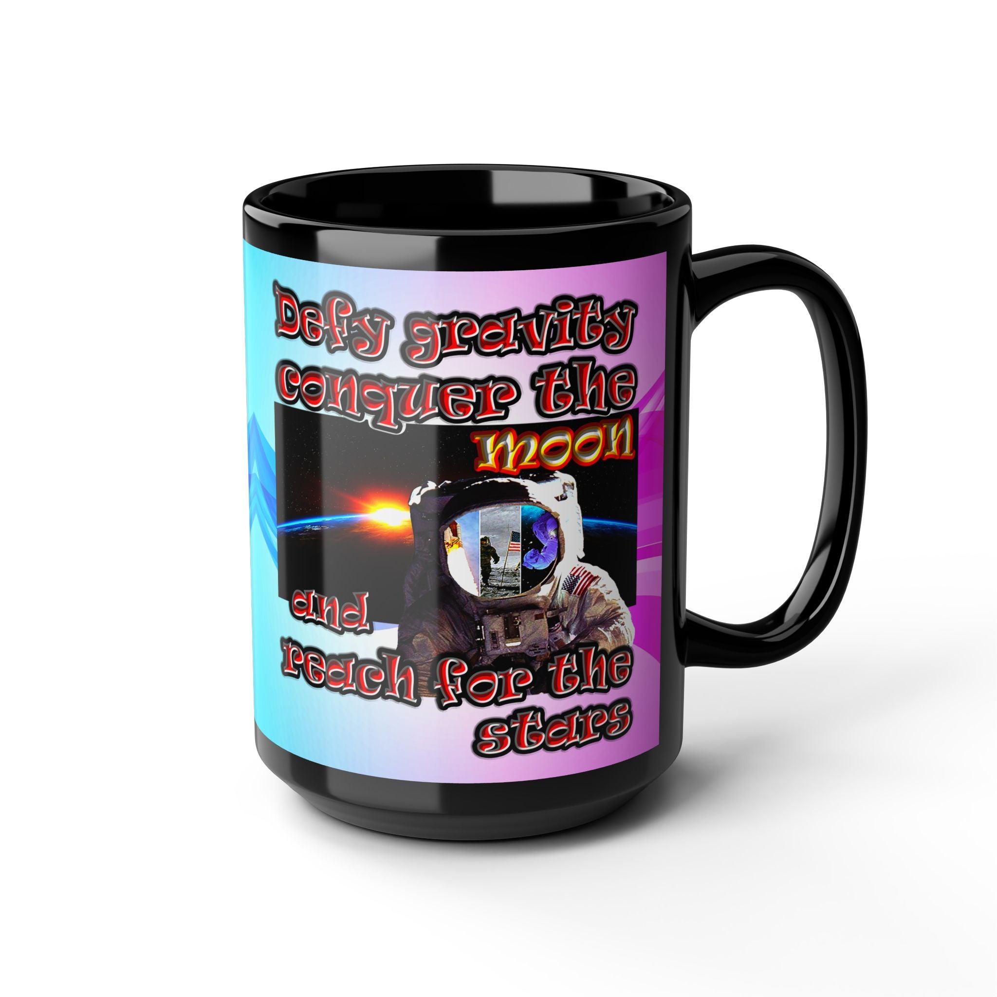 defy conquer reach - Black Mug (light blue-pink wave)