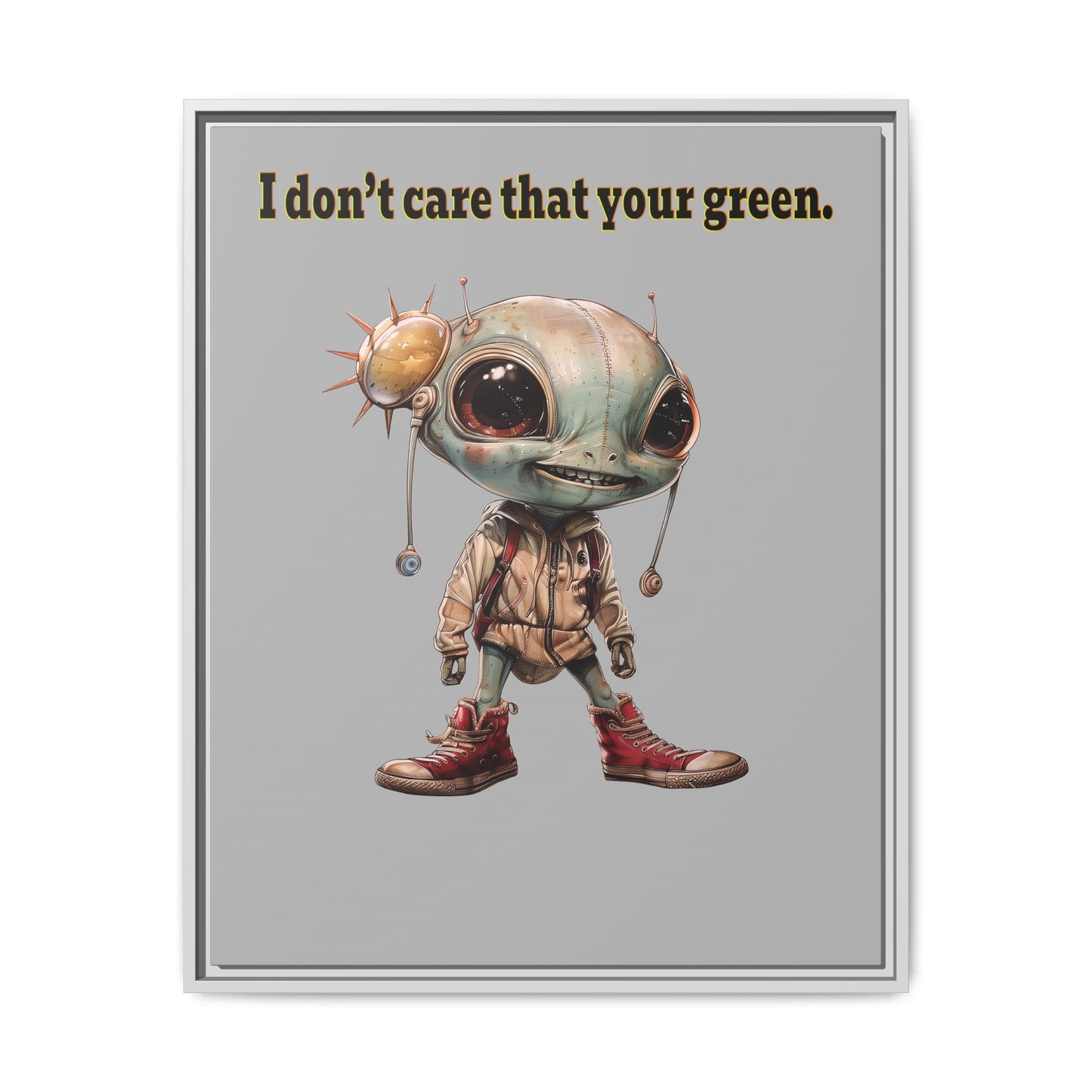 I don't care that your green - framed canvas art (light grey)