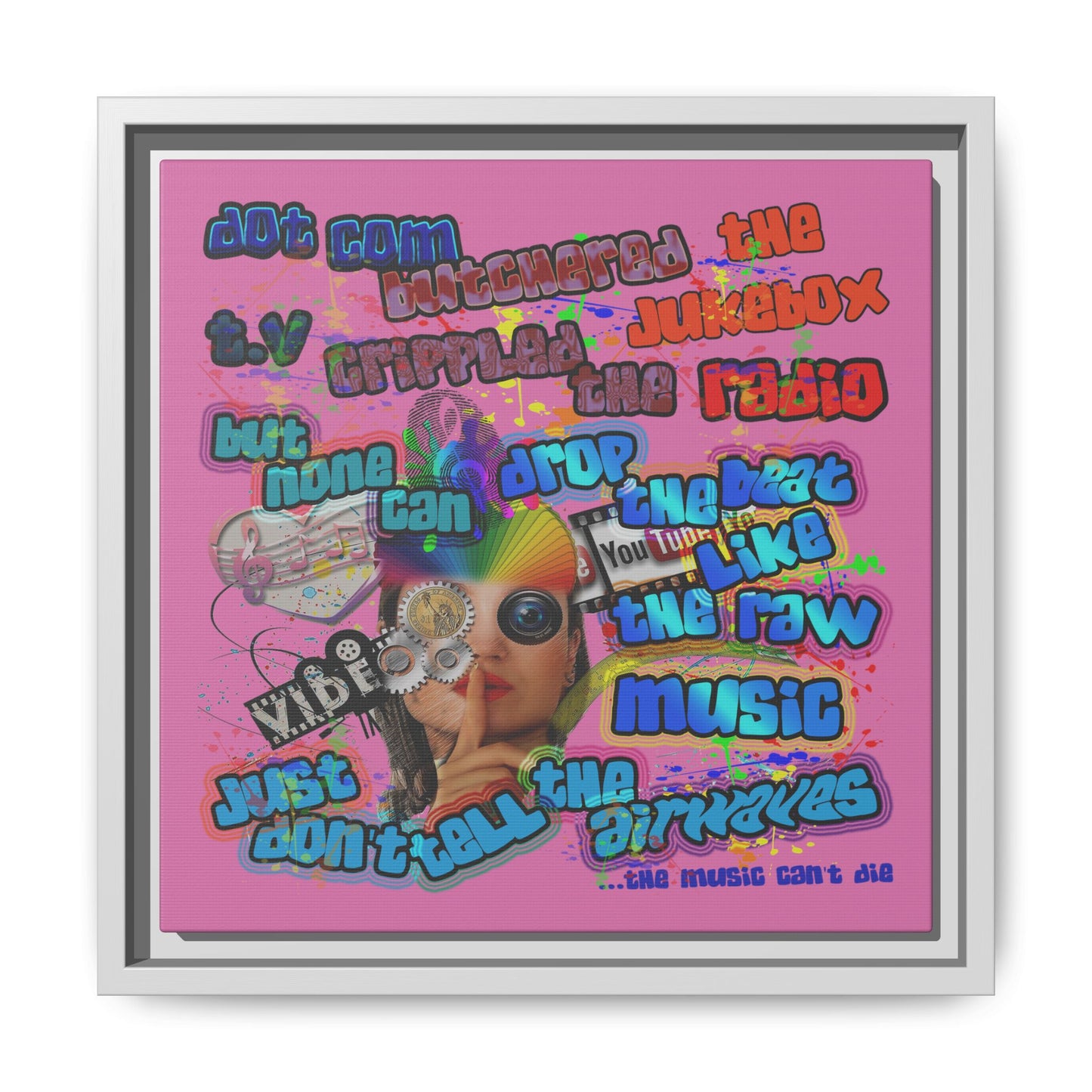 drop the beat - framed canvas art (light pink)