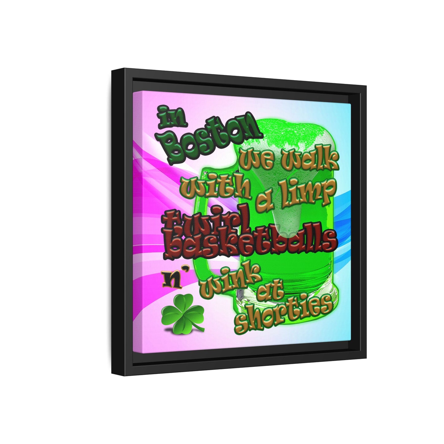 celtics logo - framed canvas art (light blue-pink wave)