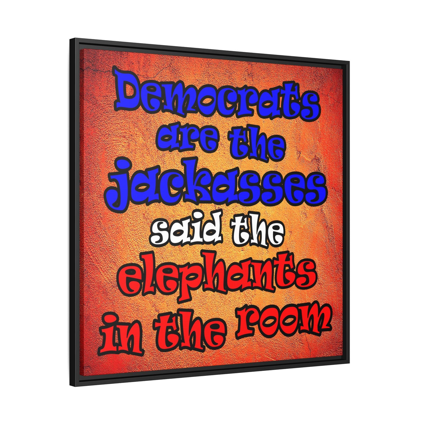 donkeys and elephants - framed canvas art (burnt orange)