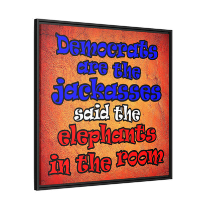 donkeys and elephants - framed canvas art (burnt orange)