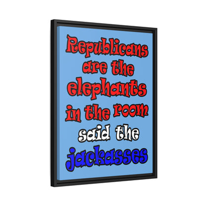 donkeys and elephants - framed canvas art (light blue)