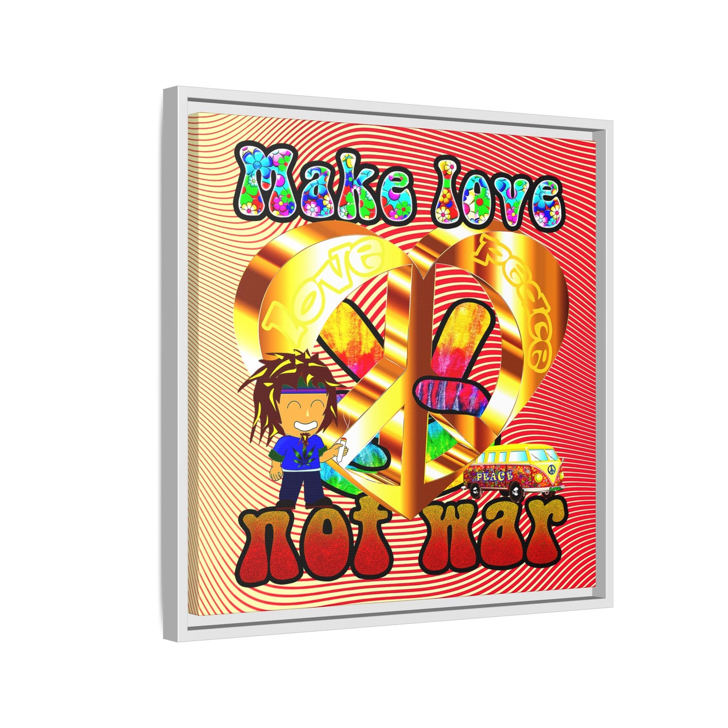 love peace - framed canvas art (yellow-orange wave)