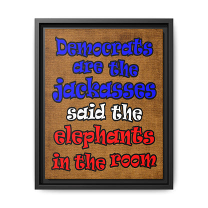 donkeys and elephants - framed canvas art (brown papyrus)