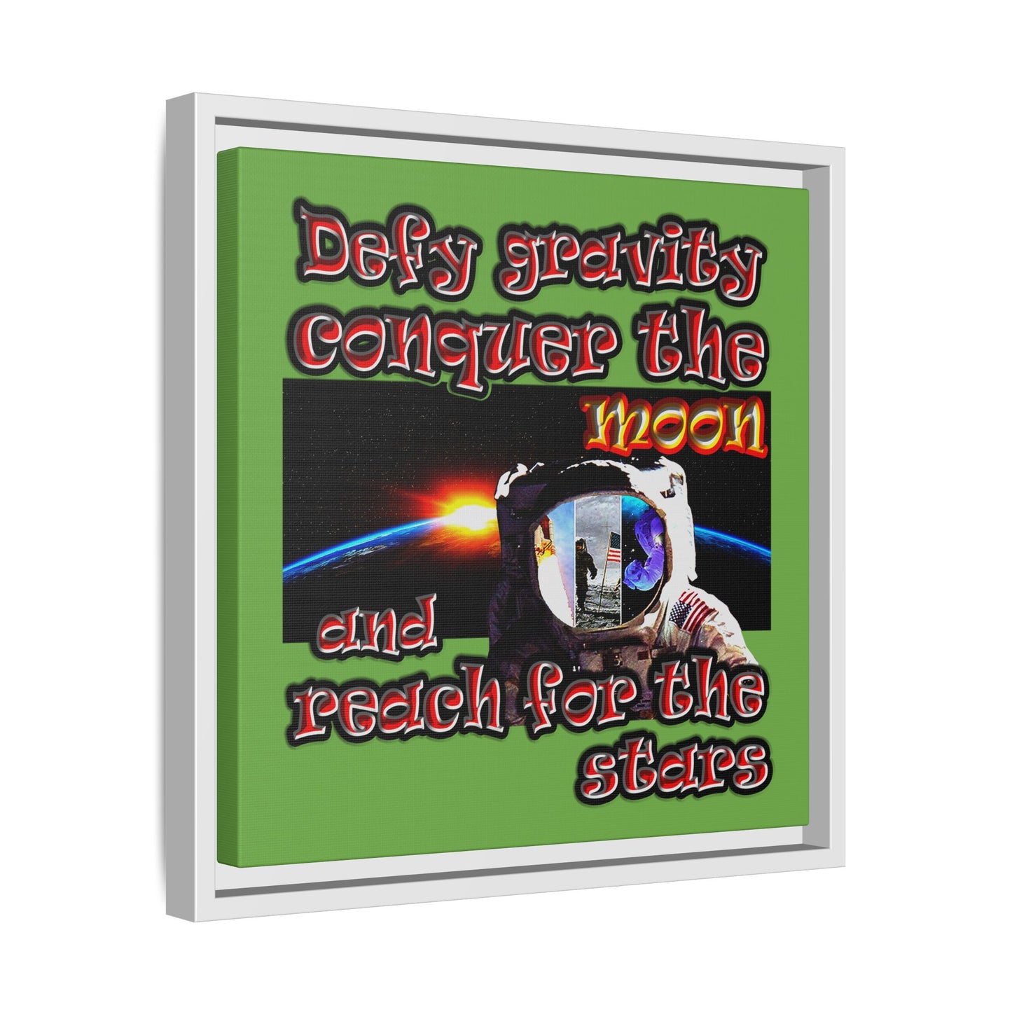defy conquer reach - framed canvas art (green)