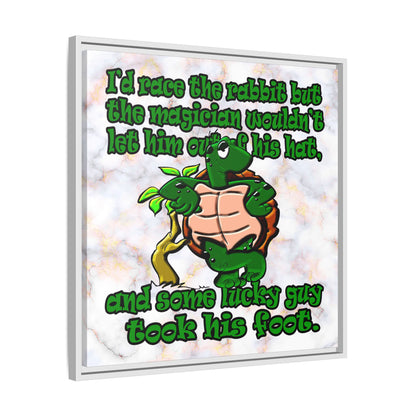 turtle race - framed canvas art (white marble)