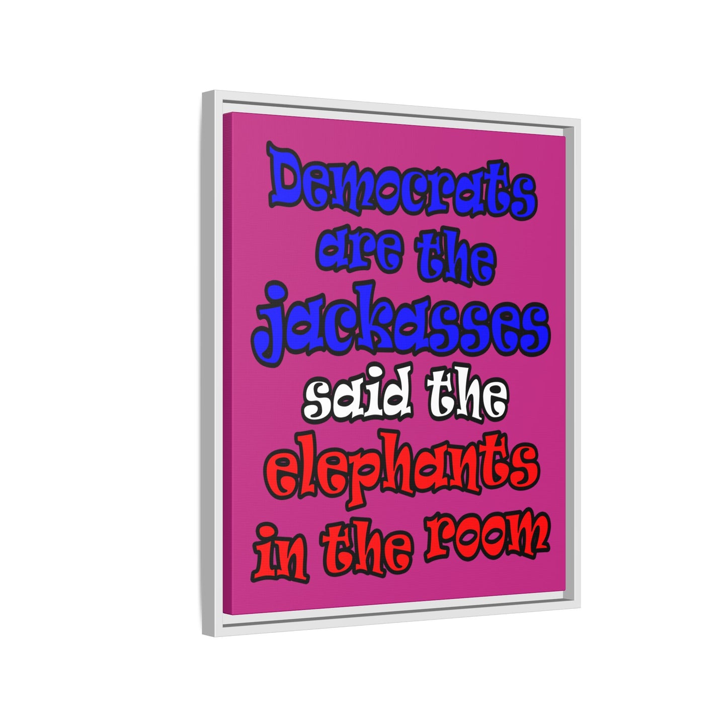 donkeys and elephants - framed canvas art (pink)