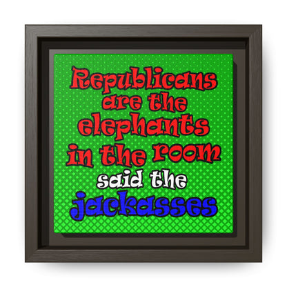 donkeys and elephants - framed canvas art (logo green)