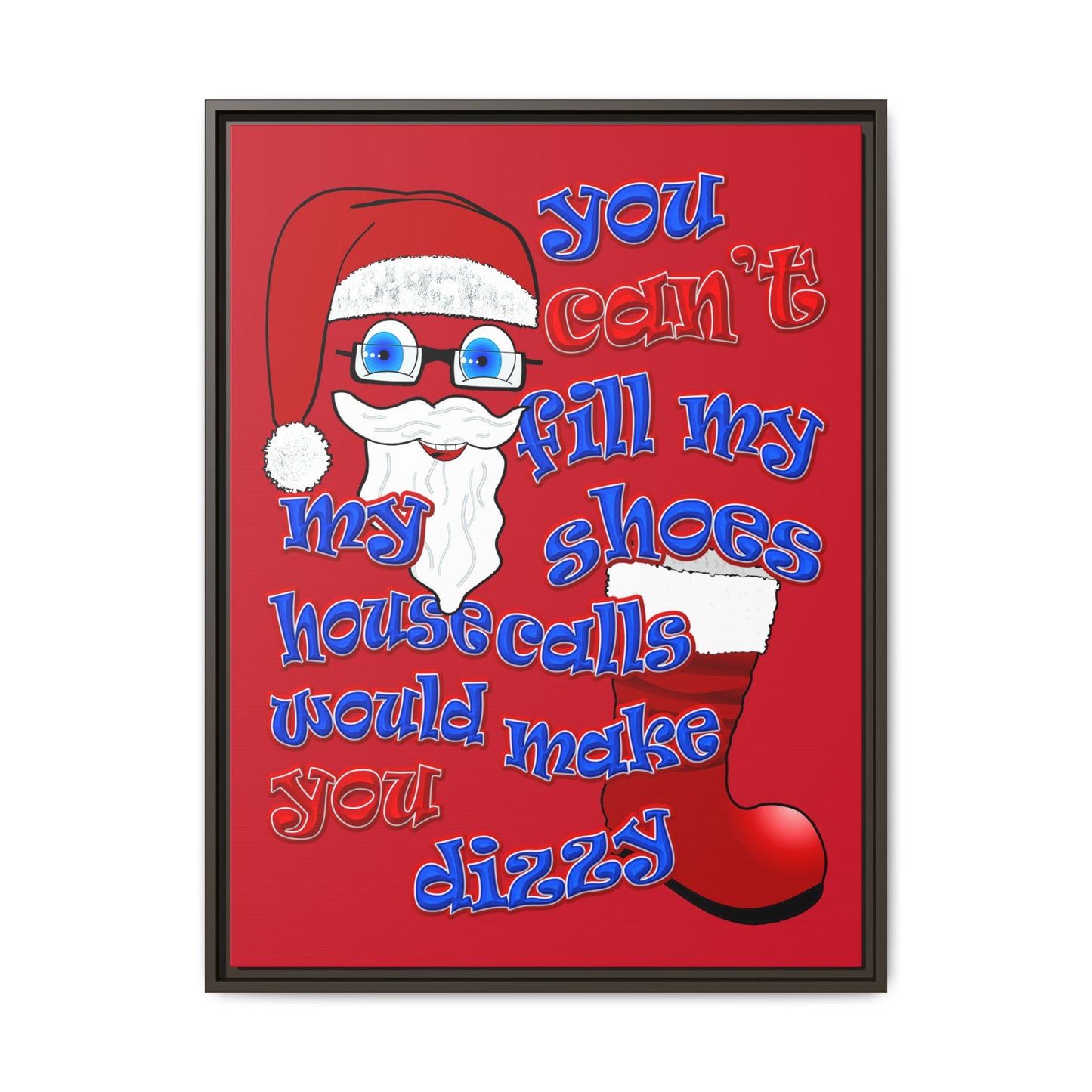 santa's shoes - framed canvas art (dark red)