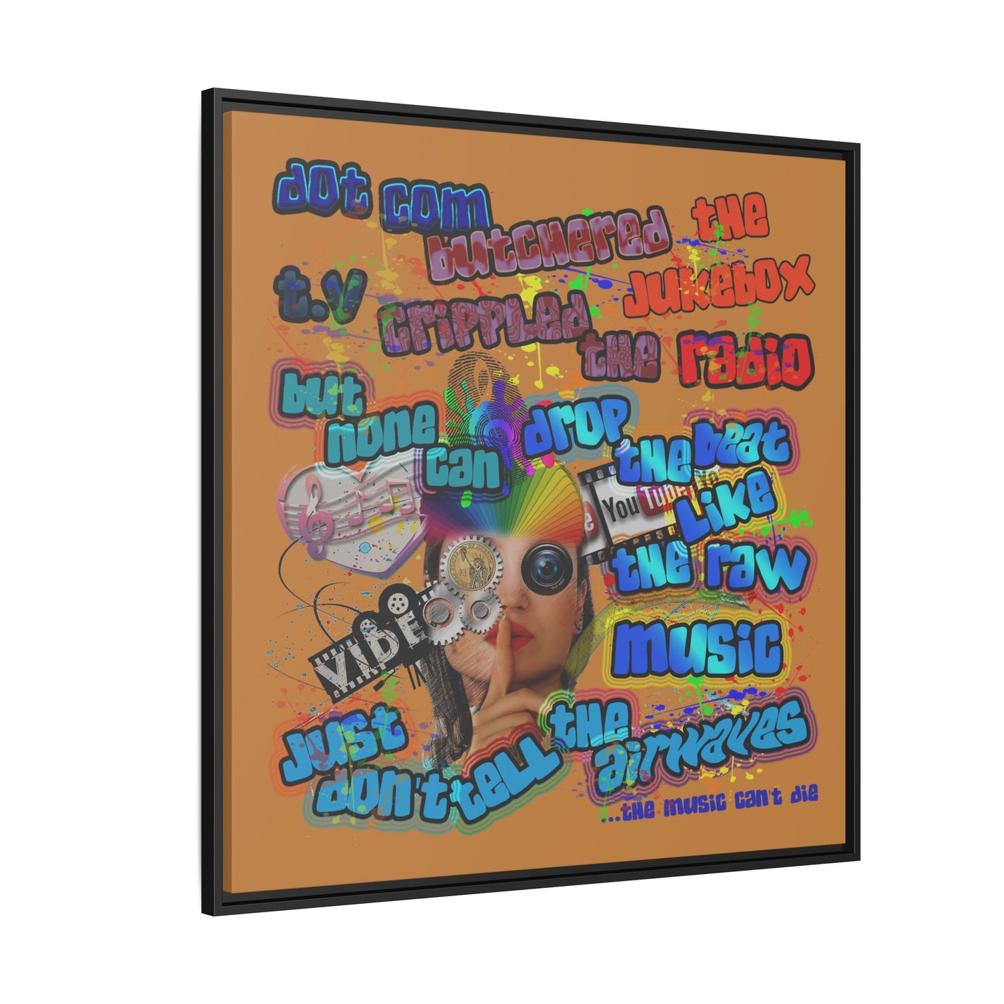 drop the beat - framed canvas art (light brown)