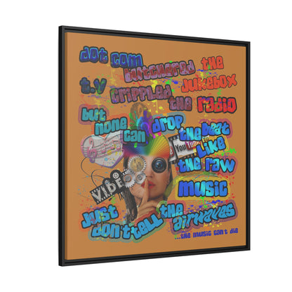 drop the beat - framed canvas art (light brown)