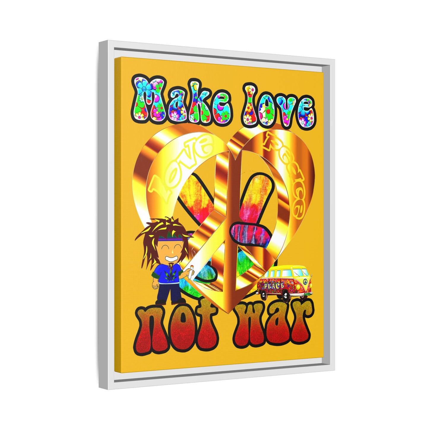 love peace - framed canvas art (yellow)