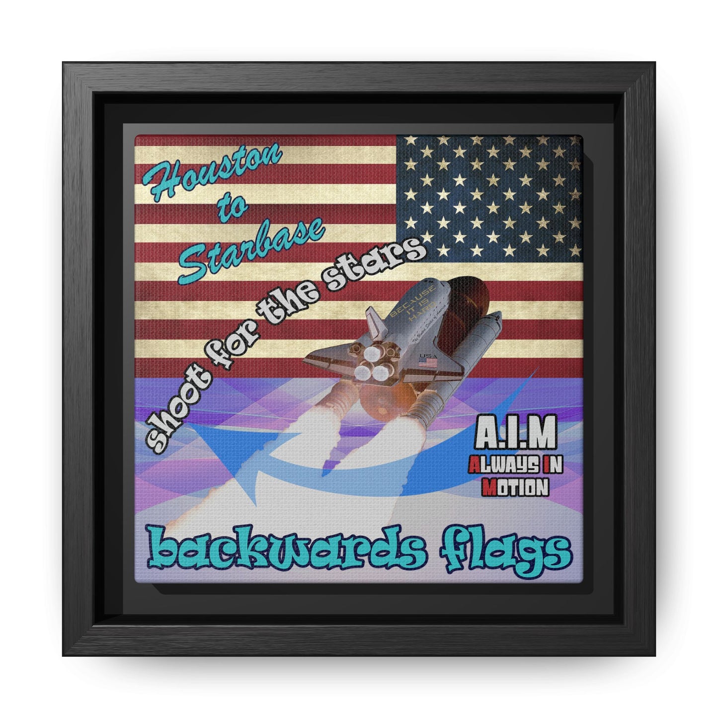 shoot for the stars - framed canvas art (light blue-pink wave)