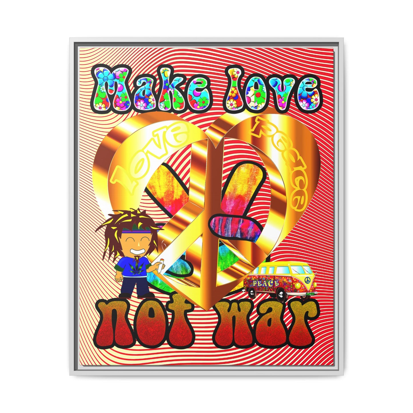 love peace - framed canvas art (yellow-orange wave)