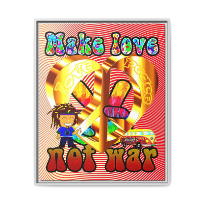 love peace - framed canvas art (yellow-orange wave)