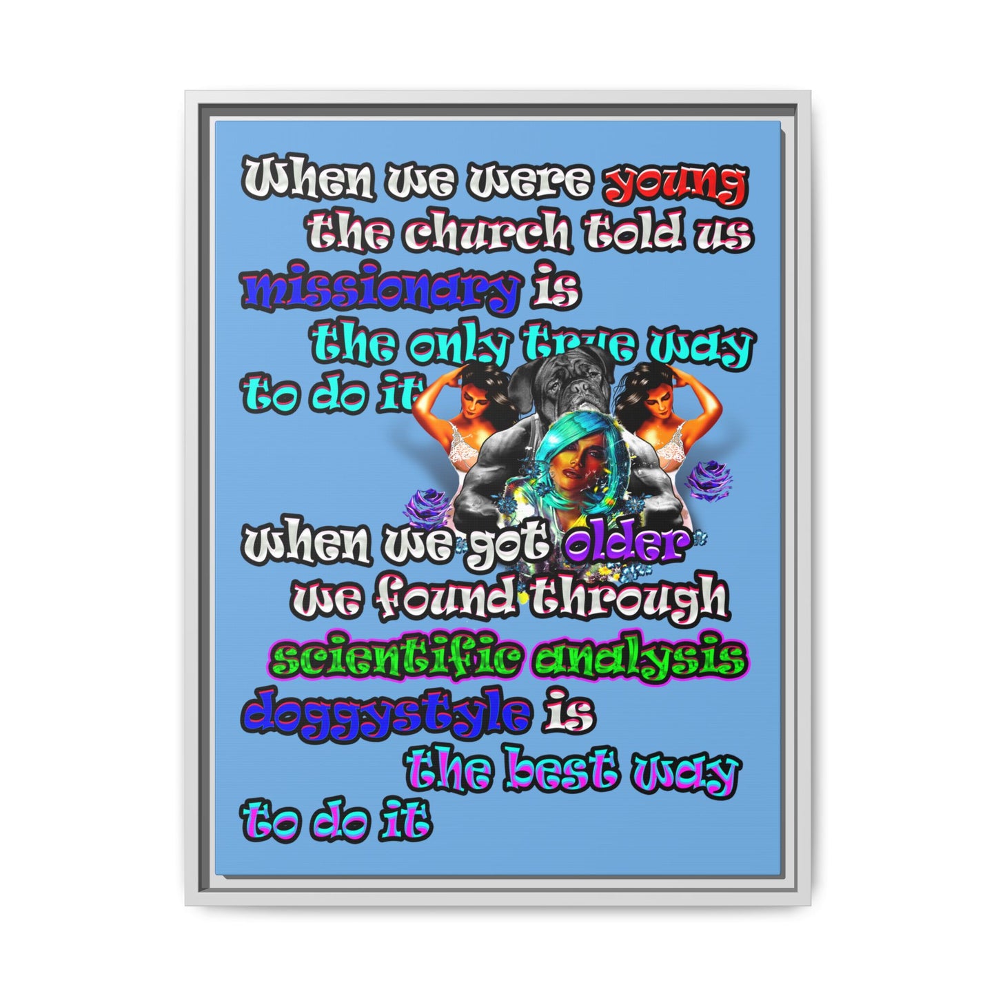 doggystyle - framed canvas art (light blue)