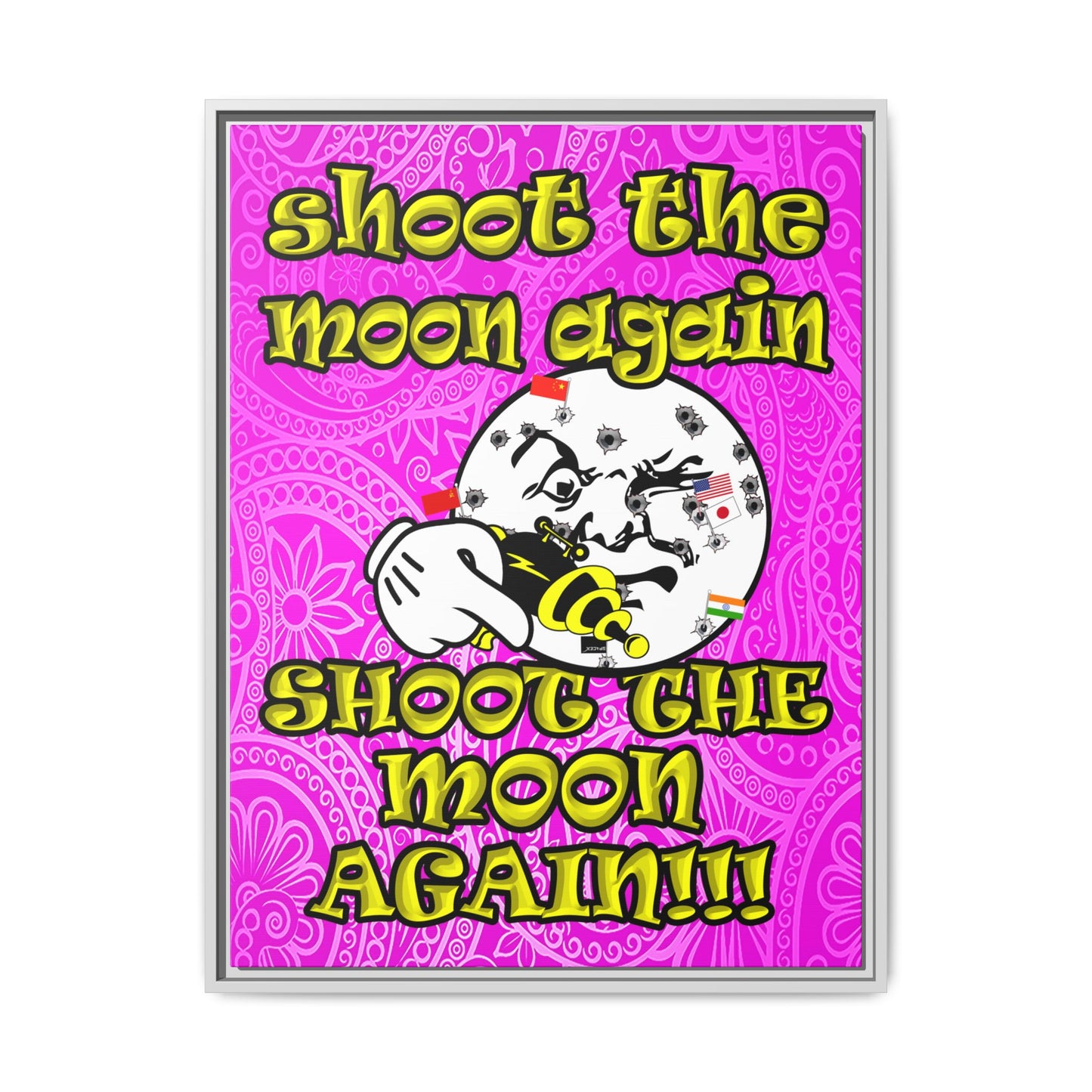 shoot the moon again - framed canvas art (pink swirl)