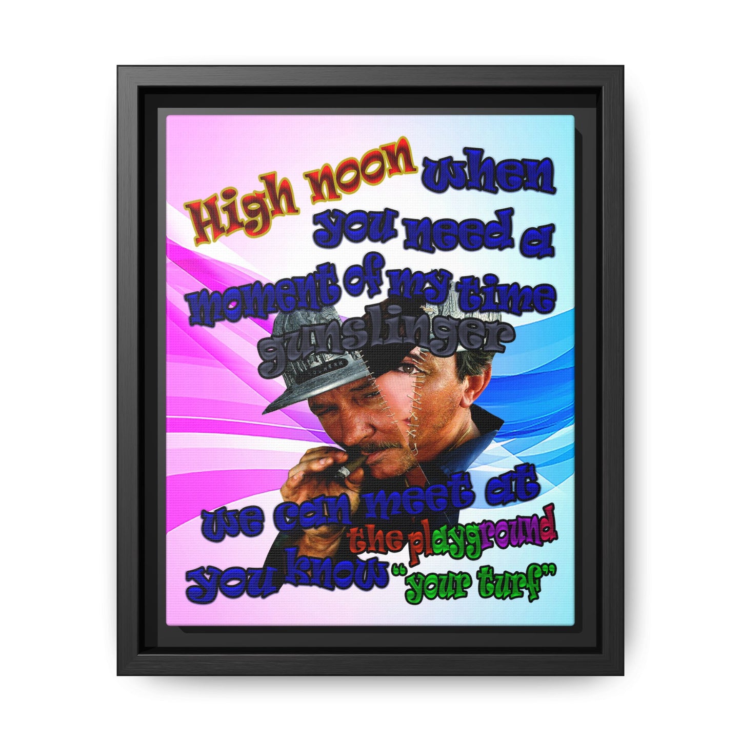 high noon - framed canvas art (light blue-pink wave)