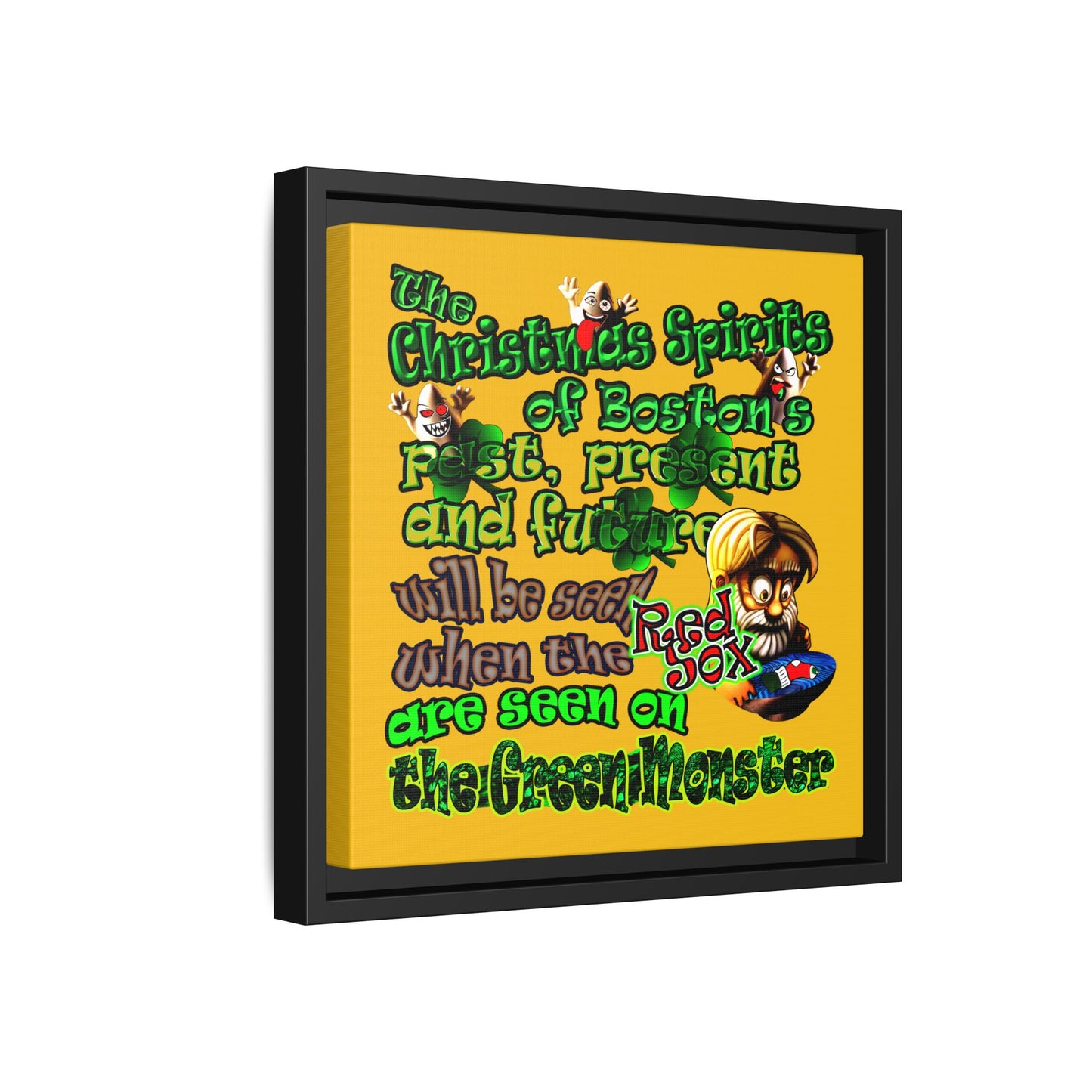 christmas spirits of boston - framed canvas art (yellow)