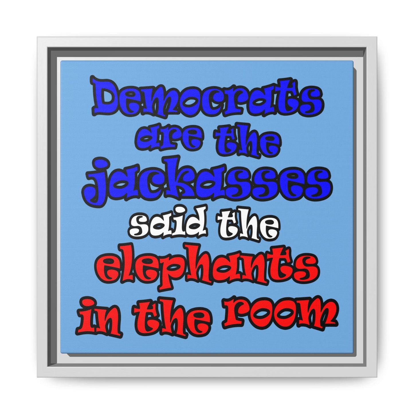donkeys and elephants - framed canvas art (light blue)