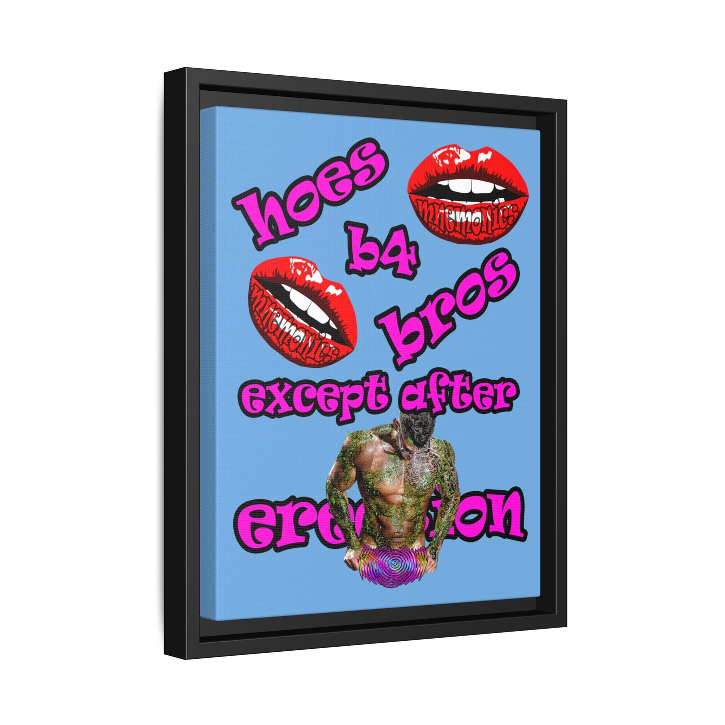 hoes b4 bros - framed canvas art (light blue)