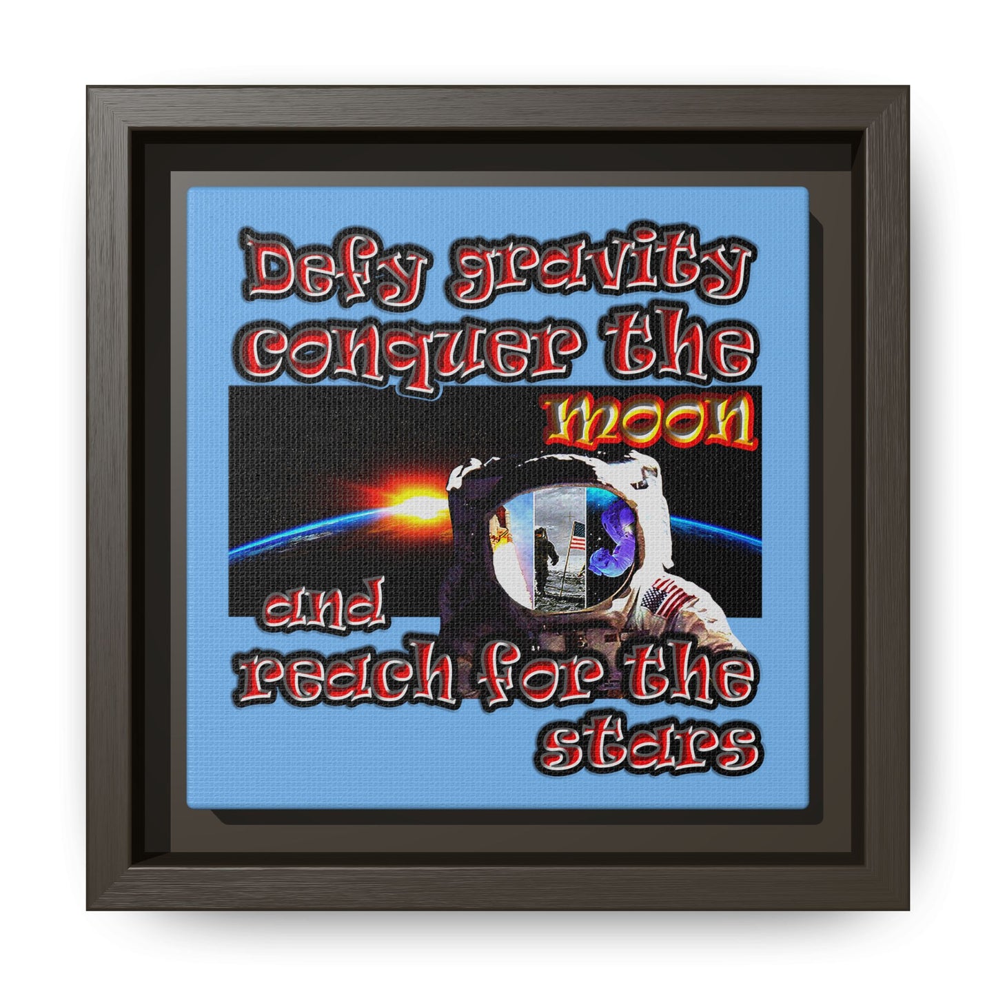 defy conquer reach - framed canvas art (light blue)