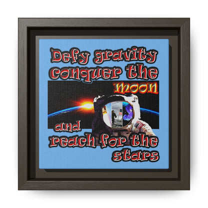 defy conquer reach - framed canvas art (light blue)
