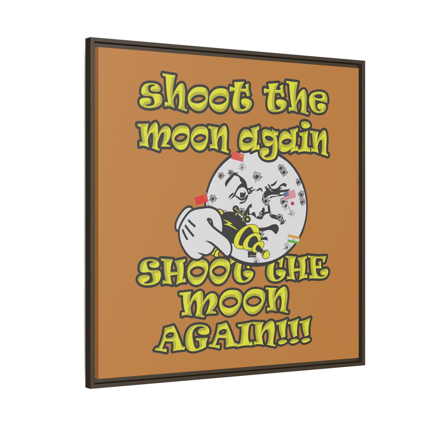shoot the moon again - framed canvas art (light brown)
