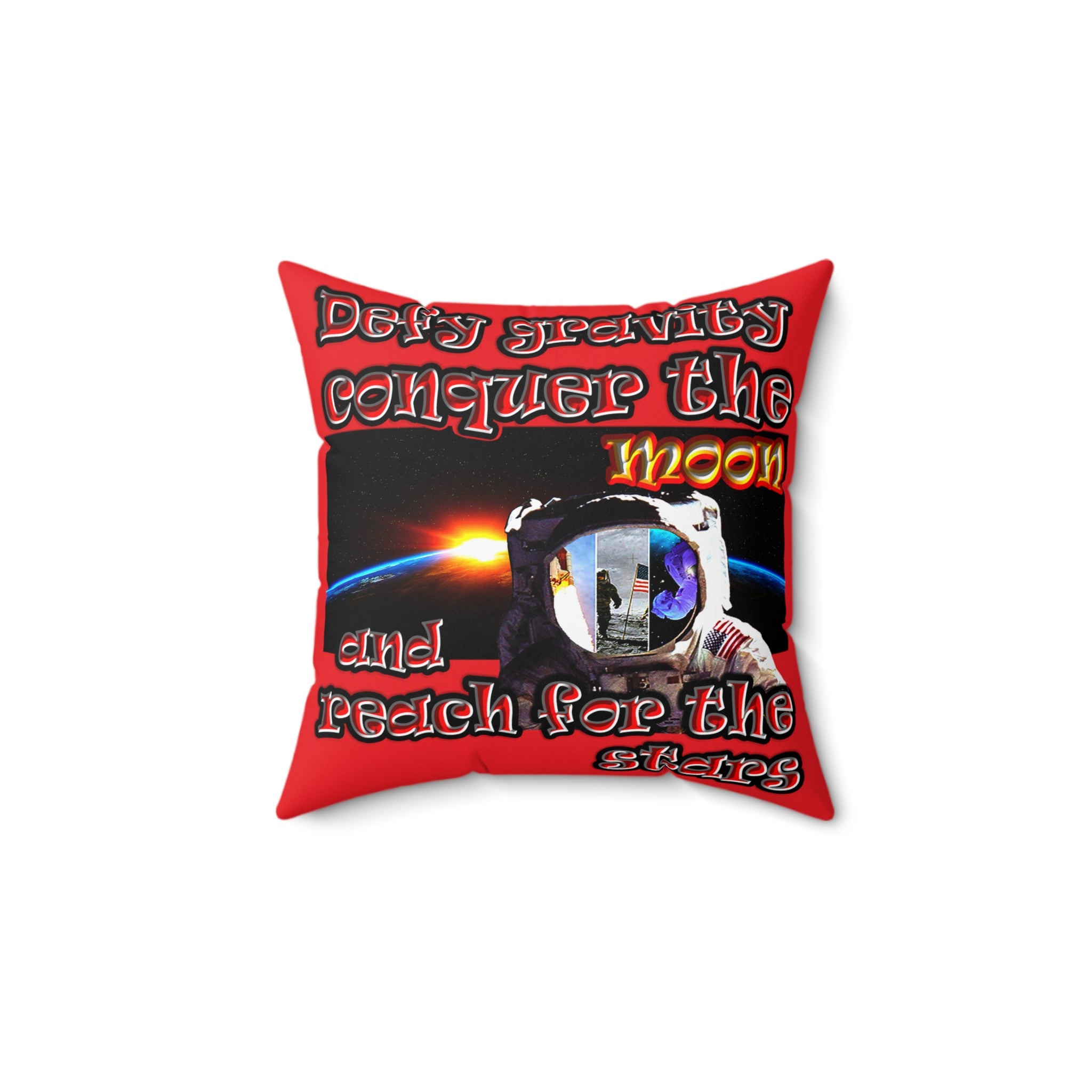 defy conquer reach - Faux Suede Square Pillow - (red)