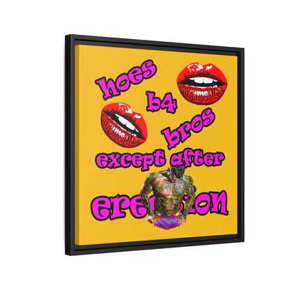 hoes b4 bros - framed canvas art (yellow)