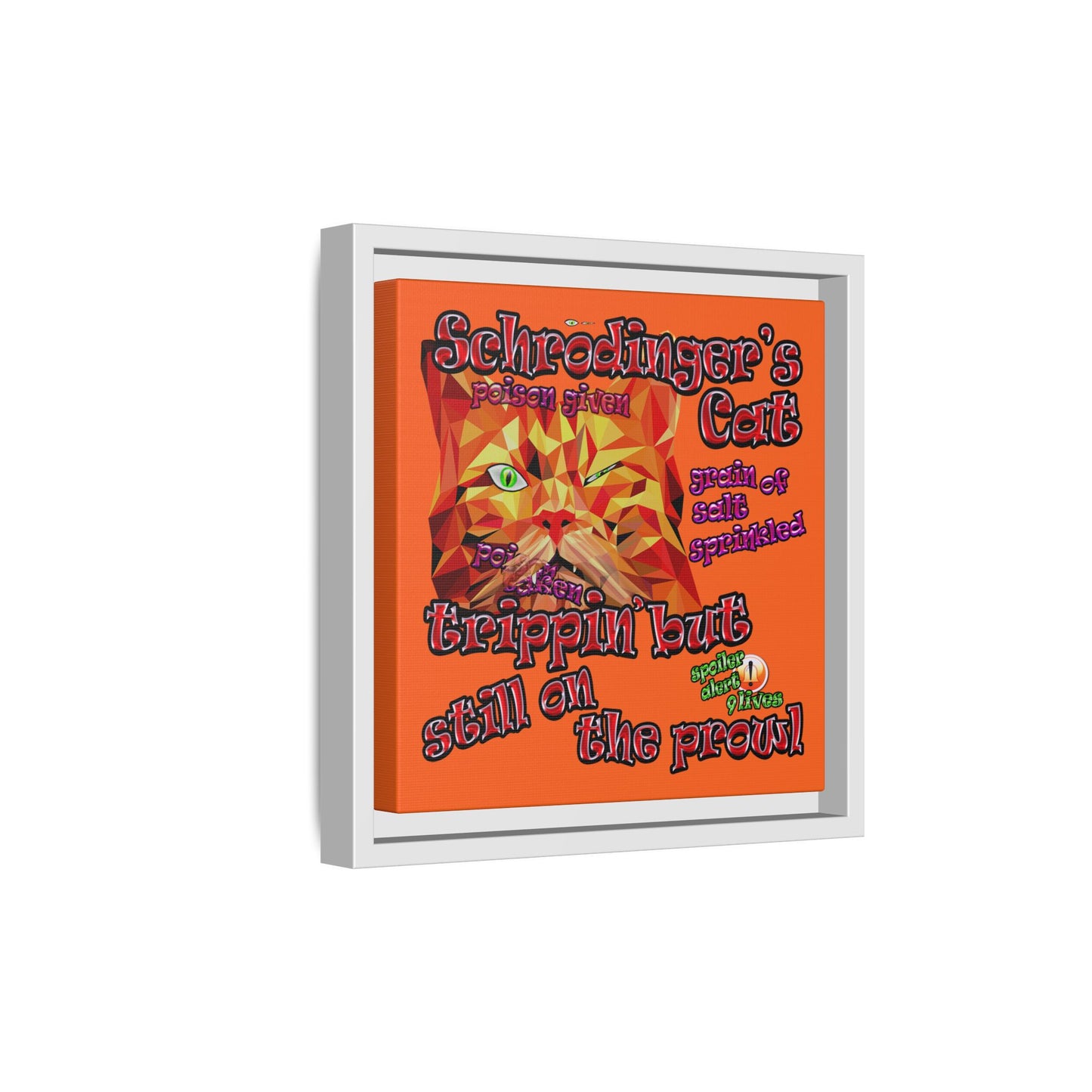 schrodinger's cat - framed canvas art (orange)