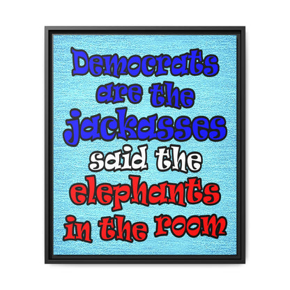 donkeys and elephants - framed canvas art (faded blue)