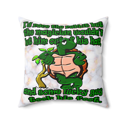 turtle race - Spun Polyester Square Pillow - (white marble)