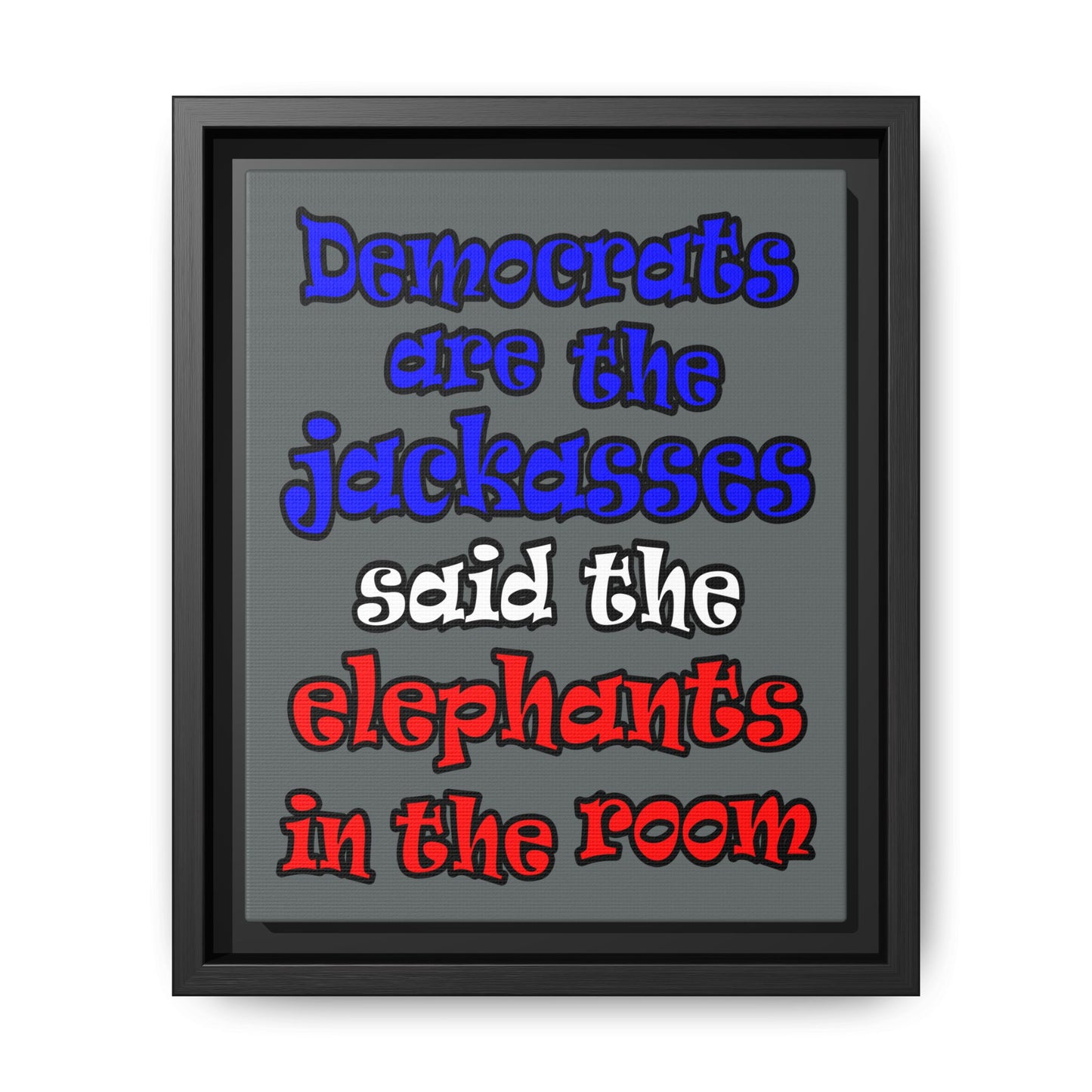 donkeys and elephants - framed canvas art (dark grey)