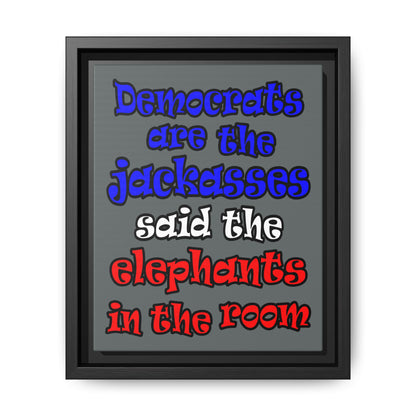 donkeys and elephants - framed canvas art (dark grey)