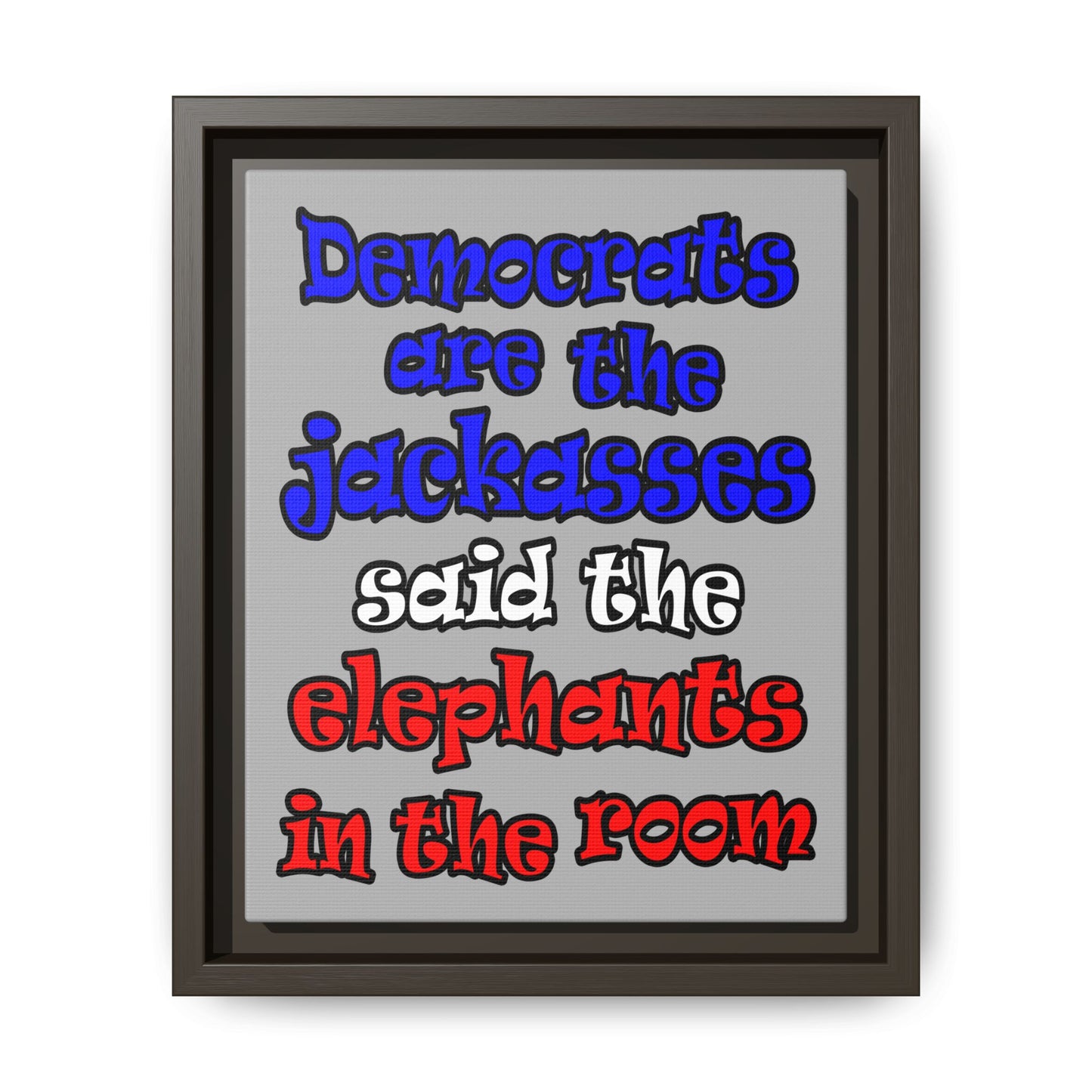 donkeys and elephants - framed canvas art (light grey)