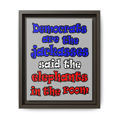 donkeys and elephants - framed canvas art (light grey)