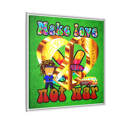 love peace - framed canvas art (green turf)