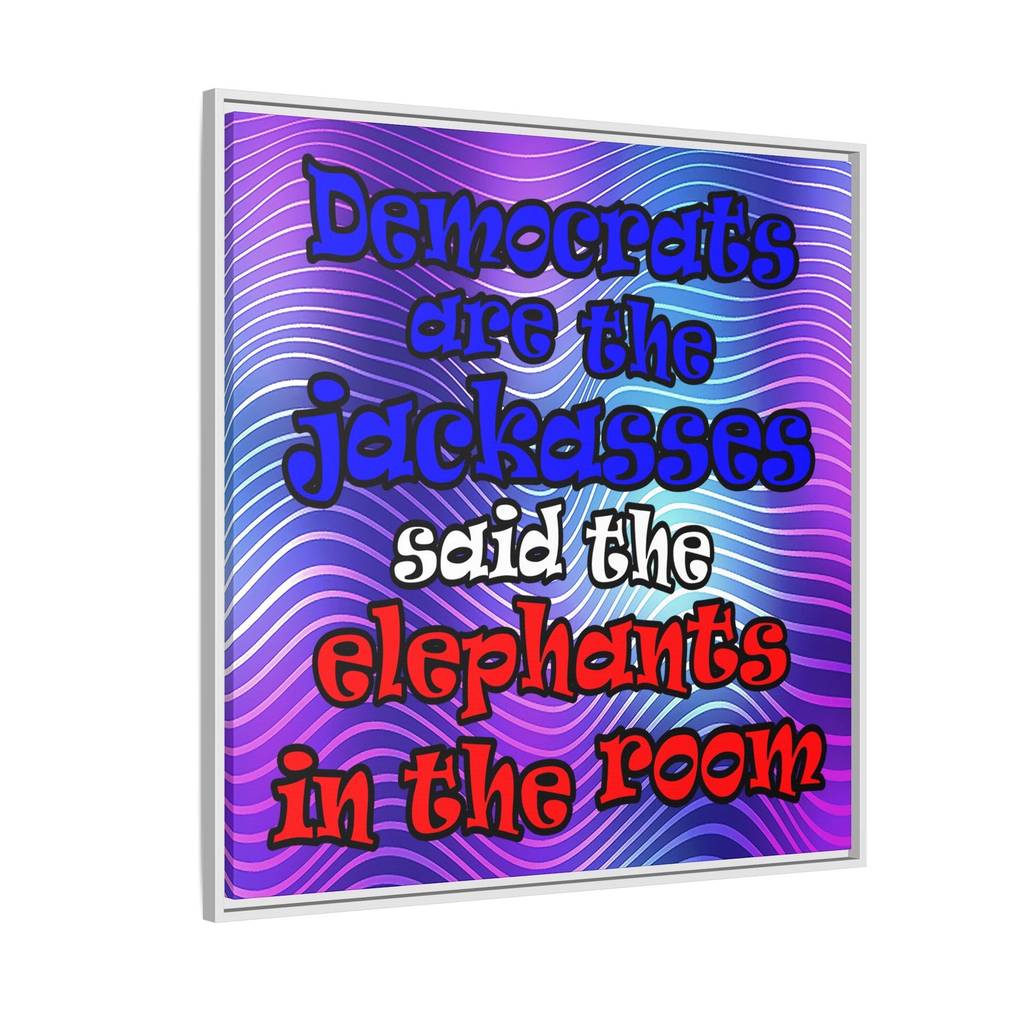 donkeys and elephants - framed canvas art (purple wave)