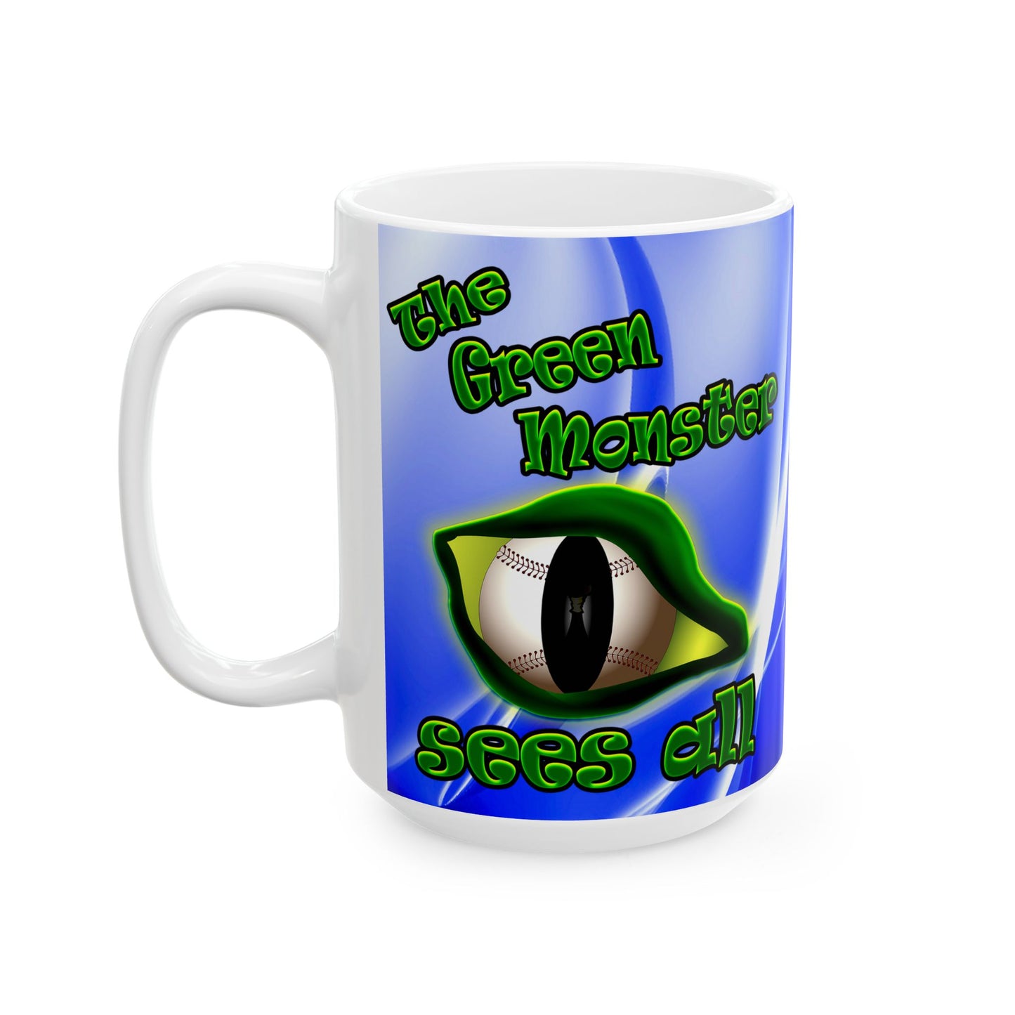 green monster - White Mug (blue-white wave)