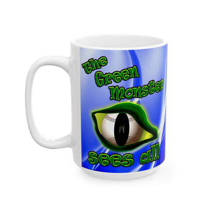 green monster - White Mug (blue-white wave)