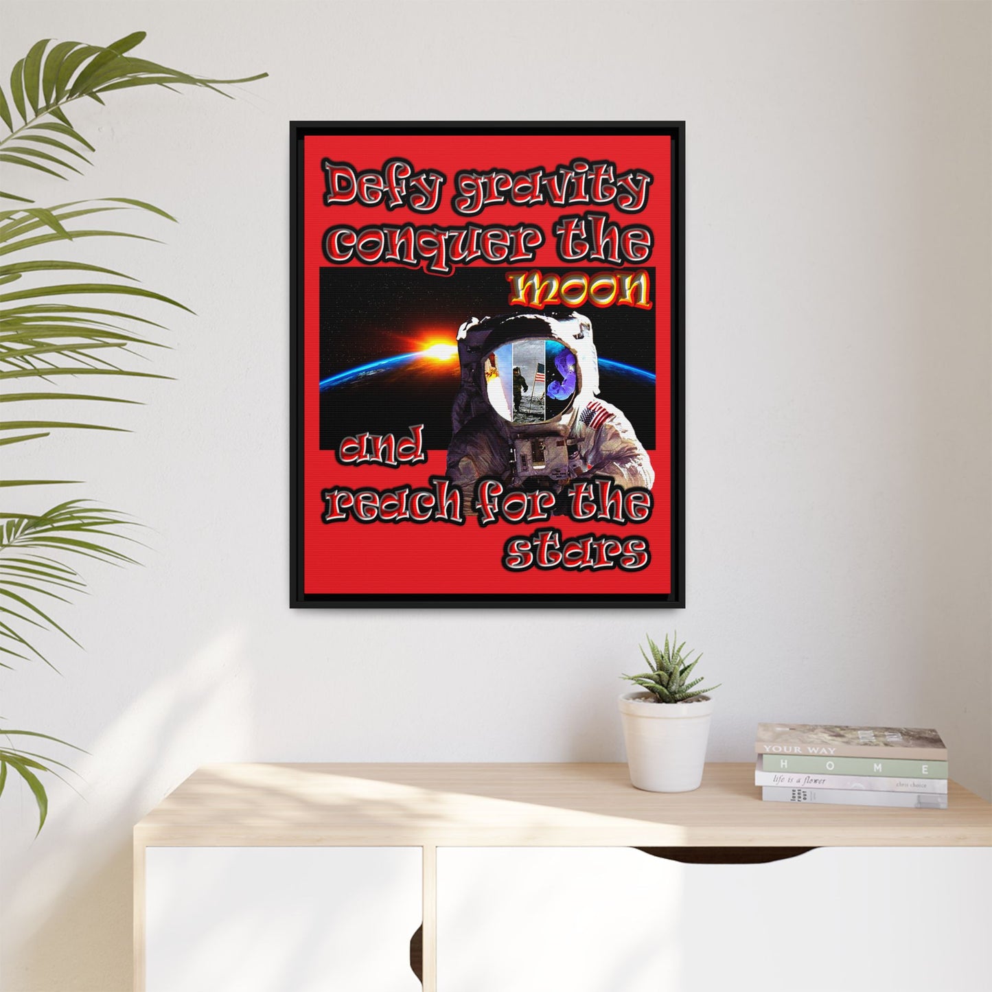 defy conquer reach - framed canvas art (red)