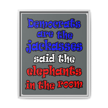 donkeys and elephants - framed canvas art (dark grey)