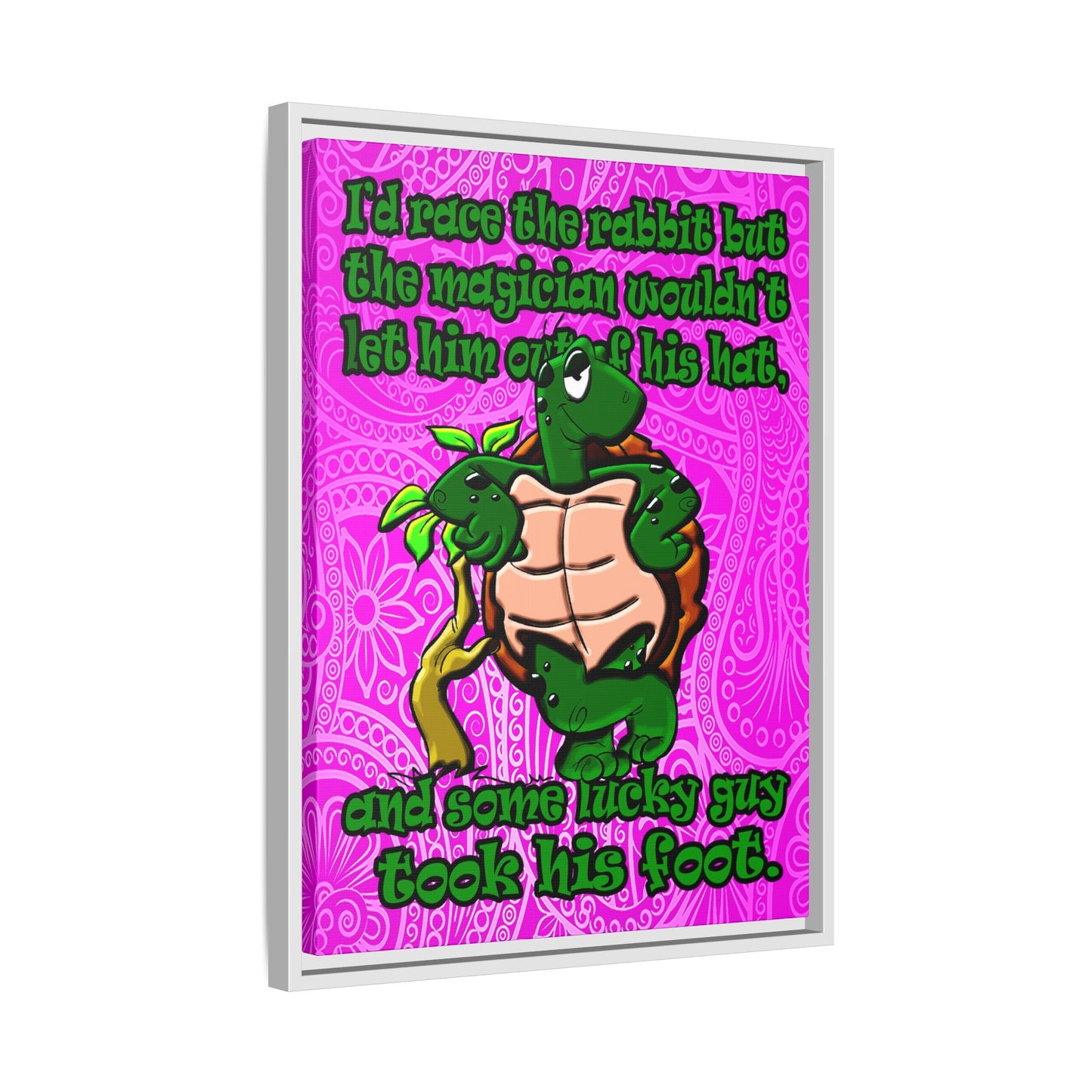 turtle race - framed canvas art (pink swirl)