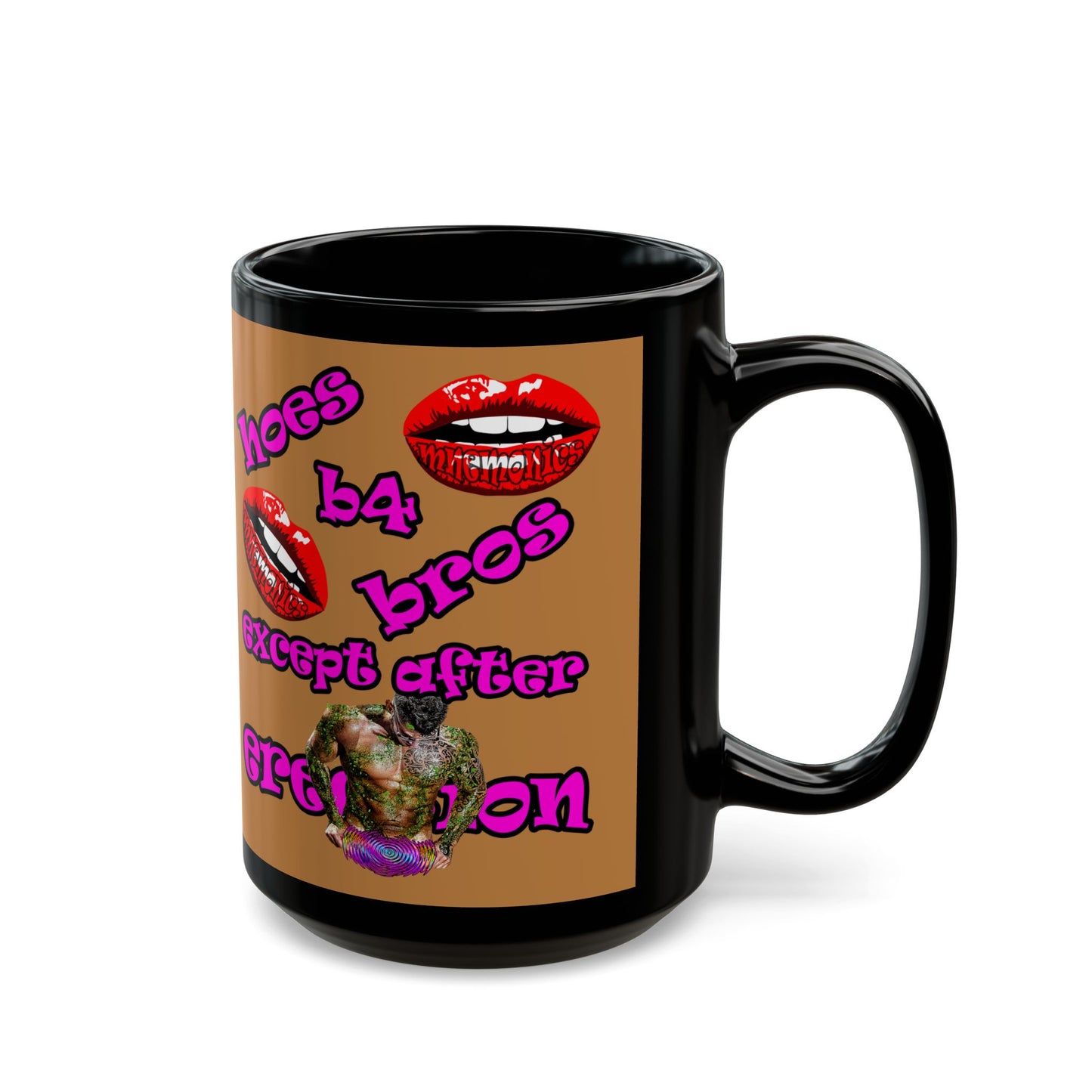 hoes b4 bros - Black Mug (light brown)