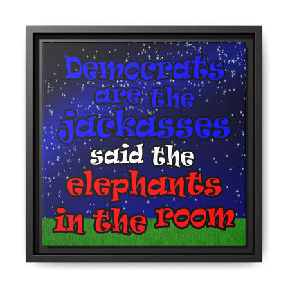donkeys and elephants - framed canvas art ('snoops' background)