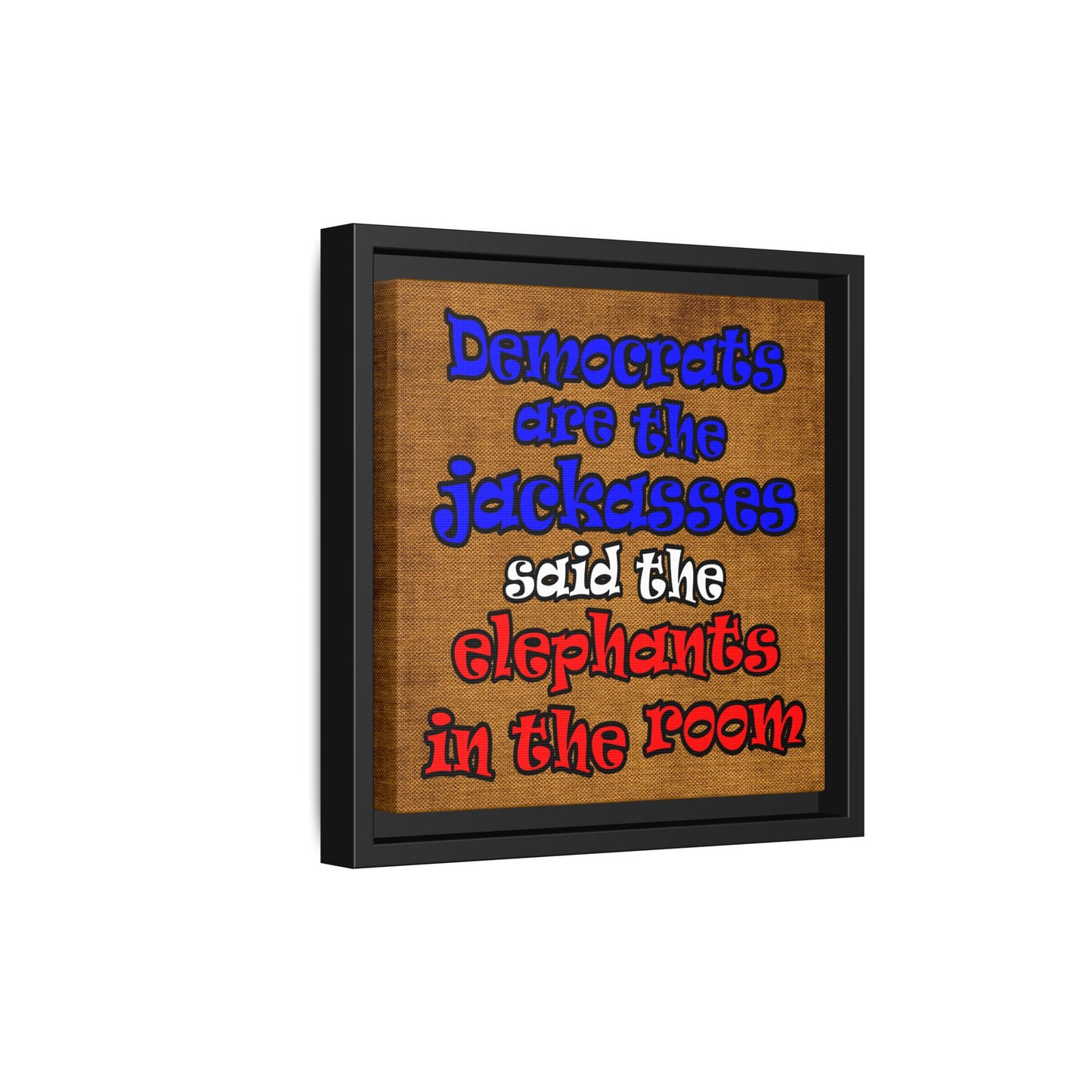 donkeys and elephants - framed canvas art (brown papyrus)